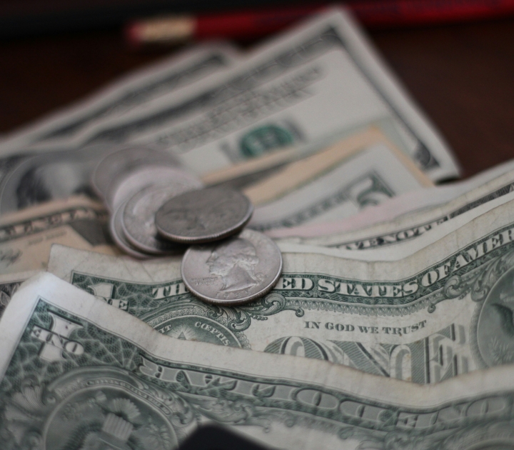Bills and coins in US currency