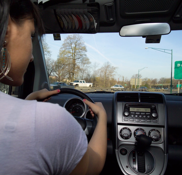 Student driving toward Buffalo State