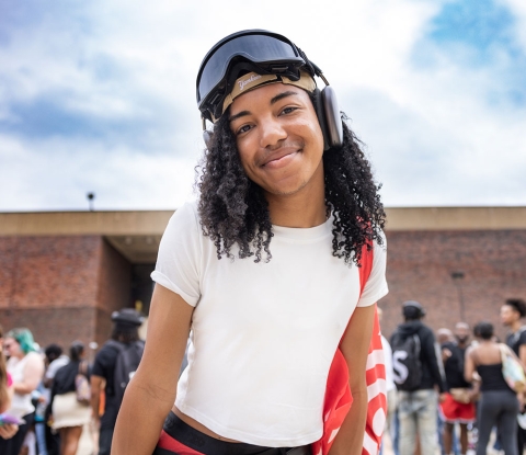 Smiling student in the quad