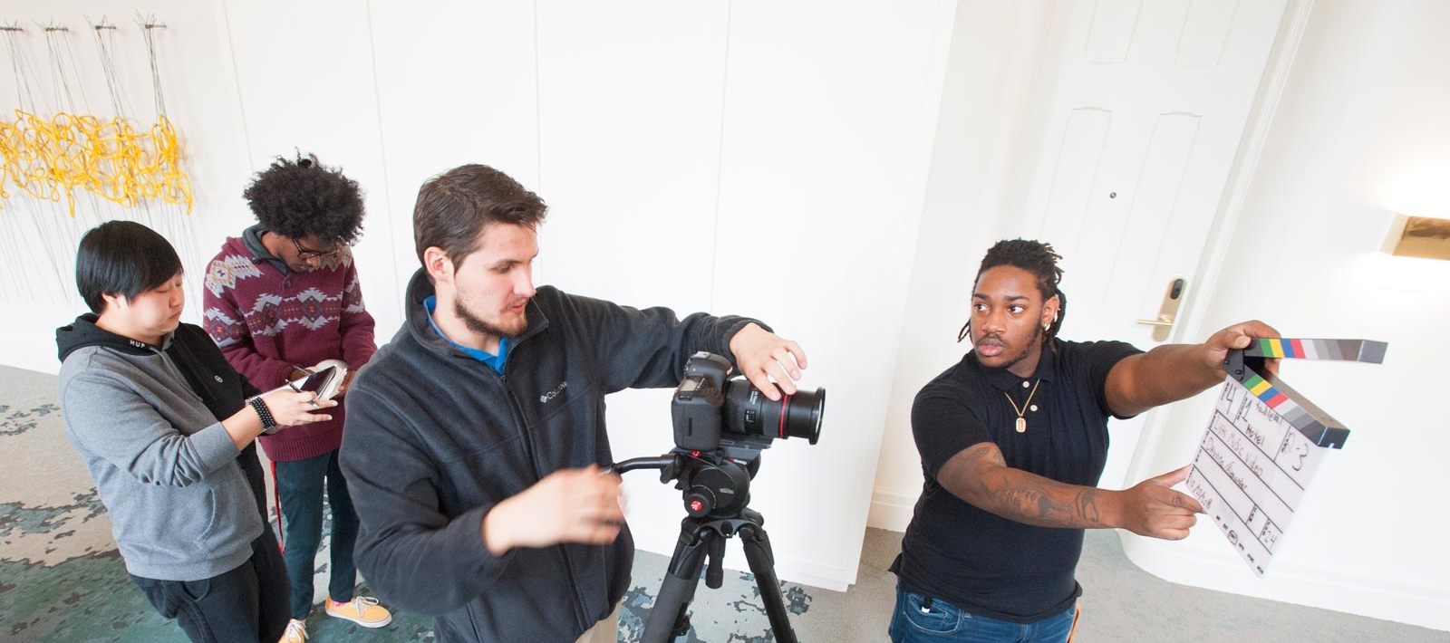 Media production students preparing for a shoot